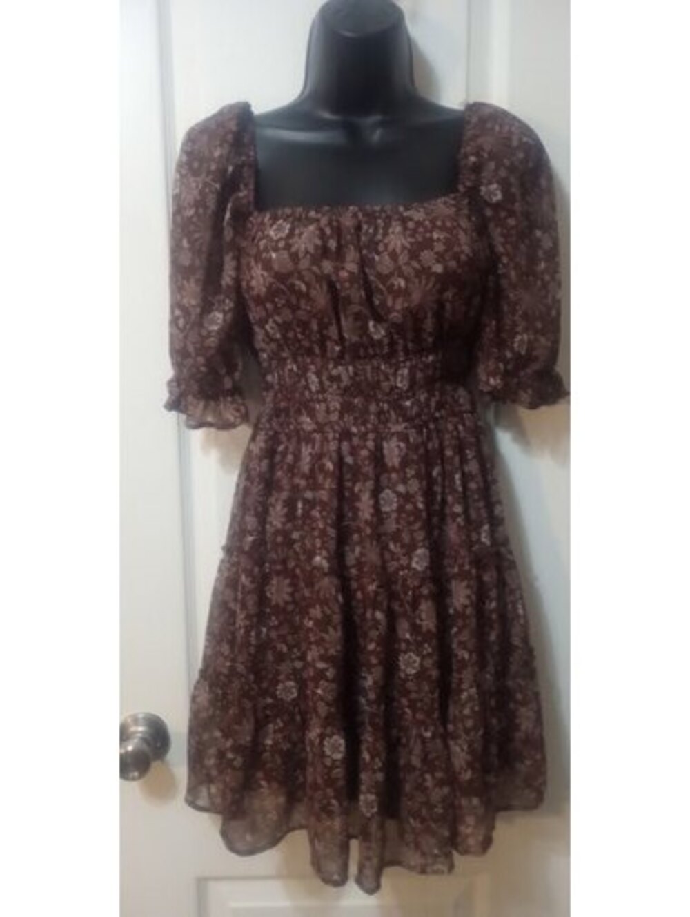 Brown Floral Trixxi Dress Size S Knee Length Tiered Skirt GUC